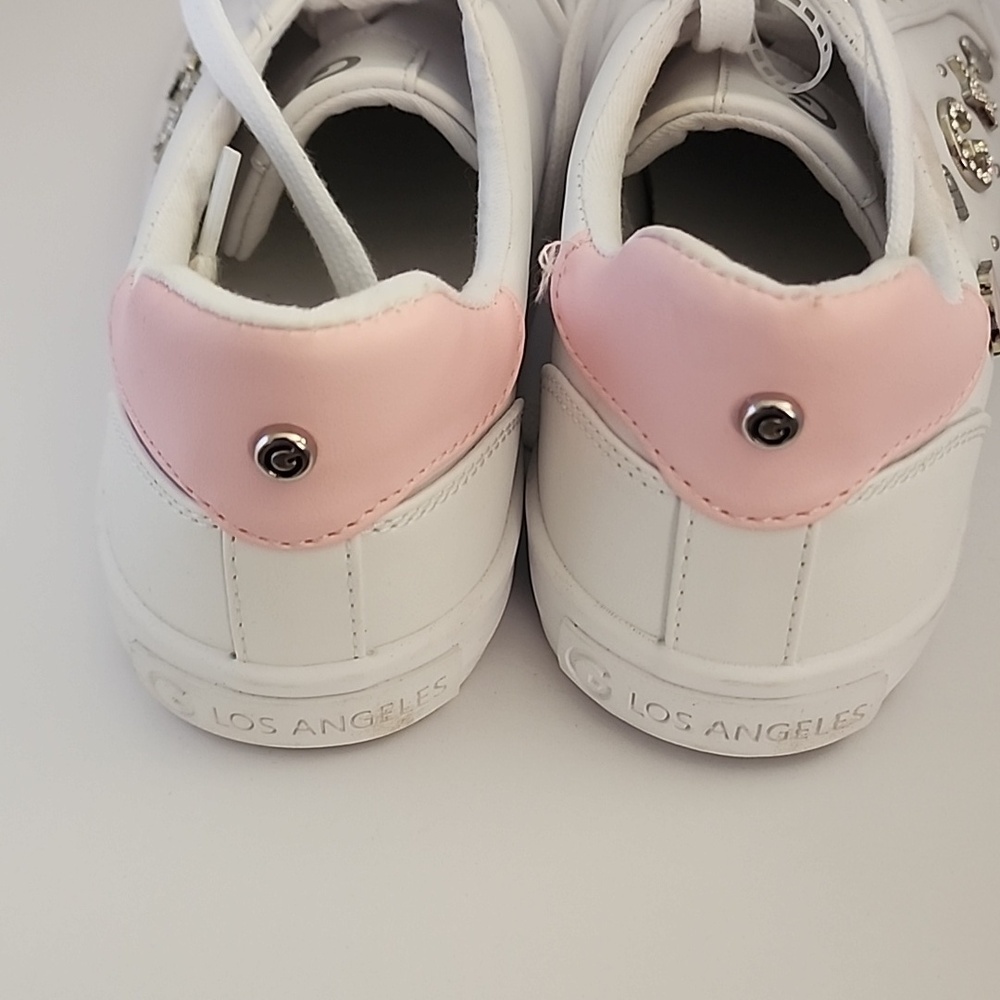 GBG Los Angeles White Sneakers with Pink Heel and Charm Accents - Picture 5 of 7
